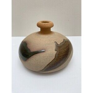 Vintage Small Handmade Studio Art Pottery Vase Red Clay w/ Blue & Green Glaze 5”